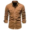 quality New Single Breasted 100% Cott Men's Shirt Busin Casual Fi Solid Corduroy Men Shirts Autumn Slim Shirts e4BG#