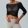 Aktif Gömlekler Seksi Yoga Üstler Kadınlar Mesh Uzun Kollu Nefes Alabilir Giyim Üst T-Shirt Hızlı Kuru Spor Fitness Fitness Egzersiz Egzersiz Salonu Giysileri