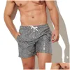Mens Shorts Trend Breathable Shiny Metallic Print Loose Beach Pants Dstring Casual Sweatpants Drop Delivery Apparel Clothing Otehv