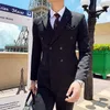 Blazers+Vest+byxor Boutique Men's Fi Busin Gentleman Slim Double Breasted Casual Formal Dr Three-Piece Suits E1ZX#