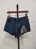 Shorts femininos tendência bainha diamante retalhos de retalhos jeans feminina alta cintura padrão vintage jeans curto fêmea 2024 verão 11xx22244