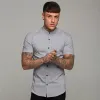 Nowe przybysze Summer Man krótkie koszulę Solid Fitn Męskie stojak kołnierz Super Slim Fit Busin Dr Shirt Butt Gym Tops R1A7#