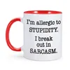 Mugs Allergic To Stupidity Mug Funny Sarcastic Teasing Coffee Cup 11oz Ceramic Humor Home Office Milk Tea Gift Friend Coworker