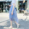 Summer Casual Tutu Women Skirt Harajuku Jupe Femme Tulle Bottom Faldas Fashion Midi Mesh High Waist Skirts Woman Clothes Saia 240328