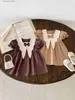 T-shirts 2024 Sommer Neue Baby Mädchen Puff Sleeve Casual Kleid Adrette Infant Kleinkind Puppe Kragen Vintage Prinzessin Kleid Kinder kleidung24328