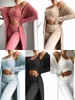 Frauen Gestrickte Plüsch Bequem Outfit Set Lounge Wear Plüsch Crop Top Und Strickjacke Und Lg Hosen Hosen Pyjamas 3 stück Set n4U4 #