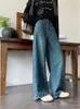 Damskie dżinsy slergiri moda krat z diamentów szerokie nogi streetwearne kobiety vintage luźne luźne koreańskie spodni harajuku