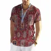Lyxiga mäns T-shirts Hawaiian skjorta Kort ärm Topp 3D-tryckkläder överdimensionerade Cardigan Apparel Retro Streetwear Men's Henley A6at#