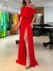 Robe de soirée fendue à col Oblique pour femmes, mode d'été élégante, Sexy, épaules dénudées, couleur unie, 240318