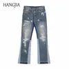 Blaue Speckle-Tinte Mi Destroyed Flared Jean Pants Hip Hop Graffiti Ripped Denim Jeans für Männer Streetwear Vintage Wide Jeans g5Vs #