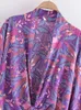 Vintage Chic Donna Viola Stampa floreale Abiti Corto Kimo Robe Abiti bohémien Pantaloni larghi 2 pezzi Ray Boho Set costume da bagno r1WK #