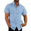 Men's Casual Shirts Men Beach Shirt Solid Color Summer With Chest Pockets Turn-down Collar Lightweight Breathable Stylish Business