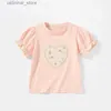 T-shirty dziewczyny T-shirt 2024 Summer New Botton Fashion Baby Całkowicie słodki druk różowy krótki rękawek24328