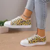 Casual Shoes Plus Size 43 Women's Flat 2024 Sunflower Print Lace Up Canvas Outdoor Versatile Walking Vulcanized