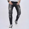 Мужские мотоциклетные байкерские джинсы в стиле хип-хоп Fi с рваными отверстиями High Street в стиле ретро в стиле пэчворк, эластичные узкие джинсовые брюки F9de #