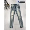 Jeans Lila Herren Jeans Damen Hose Lila Ksubi Jeans High Street Lila Retro Farbfleck Slim Füße Mikroelastische Jeans Hip-Hop Reißverschluss Loch 898