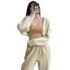 spring Autumn Women Knit Open Frt Sweater Lg Sleeve Butt Loose Short Cardigan Outerwear Coats D9jV#