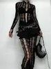 altgoth Sexy See Through Mesh 2 pezzi Abiti da donna Streetwear Cyberpunk Mall Gothic Lg Sleeve T-shirt Pantaloni a vita alta Tute u8zO #