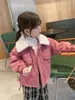 Piumino invernale per bambina Giacche per bambini Stile coreano Addensare cappotti caldi Tasche con colletto in pelliccia Giacca moda per bambini per 2-7 anni