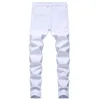 FI Designer Casual White Black Ripped Jeans For Men Straight Slim Fit Stretch Denim Pants Man Jogging Byxor stor storlek 63ex#