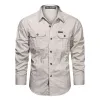 men's lg sleeved pure cott casual solid color shirt safari shirt Oversized t-shirt for Men a0CK#