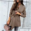 Women'S Suits & Blazers Western Style Casual Lapel Suit Jacket With Pockets Spring Autumn Office Lady Elegant Long-Sleeved Slim-Fit B Dhjaf