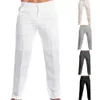 pantales de lino informales c bolsillo para hombre, ropa de calle elegante, color blanco y gris, talla grande 3xl, 2023 70WO#