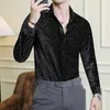 Erkekler LG kollu gömlek ropa de hombre Camisa Sosyal Maskulina Manga LGA Koyu Kırmızı Ropa Hombre Casual Shiny Shirt Erkekler Süslü Gömlek K444#