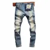 italiensk stil fi män jeans högkvalitativ retro blå stretch smal fit rippade jeans män byxor vintage designer byxor hombre d5kj#