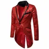 Hommes Paillettes Gothique Tailcoat Veste Vintage Rouge Steampunk Victorien Lg Manteau Uniforme Dîner De Mariage Tuxedo Blazer Hommes XXL E4kn #