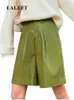Realleft outono inverno verde falso couro do plutônio shorts femininos cintura alta calças largas perna vintage bolso feminino 2023 novo y0hh #