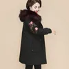 winter Warm Jacket Coat Women Lg Embroidery Down Cott Jackets Middle-Aged Womens Hooded Parkas Overcoat 6XL 1050 w47P#