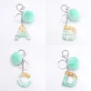 Keychains Fashion Pom Letter English Alphabet A-Z Keyring Holder Ball Glitter Resin Car Charms Key Rings Chains Jewelry Gift