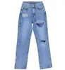 Calças de brim femininas y2k baggy high streetretro buraco reparação jeans feminino estilo americano high street magro calças retas