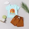 Kläder set sommar spädbarn baby pojkar 2 st kläder avslappnad kort ärm strand t-shirt elastiska shorts småbarn bomullsemester ytterkläder set