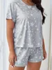 plus Size XL-5XL Oversized Sleepwear Round Neck Women's Pajamas Sets Short Sleeve T-Shirt Shorts Pink Heart Print Loungwear 2PC h1MZ#