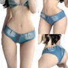 Sexy Denim BH Shorts Set Frauen Sexy Dessous Porno Cowboy Anzug Damen Unterwäsche Höschen Set Denim Kleidung Fetisch Bikini Set B4kY #