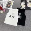 2024 summer new m letter print luxury knitted vest women sweet slimming stretch love beaded short top