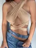 Dames Tanks Dames Strappy Cross Over Front Uitgesneden Halter Hals Mouwloos Ruglooze Wrap Crop Top Bandage Vest Zomer Sexy Tops Vrouw