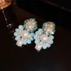 Boucles d'oreilles pendantes en cristal bleu pour femmes, Style Vintage, fleur, perle, accessoires de bijoux, Y240328