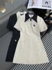 Basic & Casual Dresses designer brand 2024 Early Spring New Nanyou Pra Fashion Triangle Diamond Buckle Decorative Collar Contrast Lapel Short Sleeve Dress PUFW