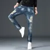 Stretch Nostalgique Denim Jeans Hommes Trendy Slim Wed Brodé Design Trou Ruiné Fi Party Pantalon Grande Taille 81Hq #