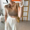 Kvinnors T-skjortor LAPEL TOPS Korean Chic Summer SimpleLim Casual All-Match Short Sweater T-shirt Women Design Girl Skinny