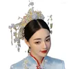 Haarspangen Haarspangen Blau Xiuhe Kleidung Kopfbedeckungen Bräute Phönixkrone Farbiges Glas Chinesische Accessoires Atmosphärische Quasten Drop Deli Ot5Dp