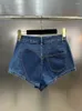 Shorts femininos tendência bainha diamante retalhos de retalhos jeans feminina alta cintura padrão vintage jeans curto fêmea 2024 verão 11xx22244