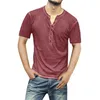 Men's T Shirts Vintage Cotton Shirt Men Casual High Quality Summer Short Sleeve Henley Neck Mens Fashion Basic Classic T-shirt Male