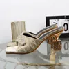 Luxury gold slippers in the fall of the special-shaped high-heeled shoes with open toes rhinestone outside sandals 240321