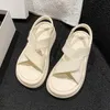 Sandalen Mode Damenschuhe 2024 Clogs mit Absatz Roman Ffins Schuhset Beige Med Espadrilles Plattform weich Luxus dick H240328VYDW