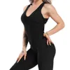 donne Halter Yoga Set Nero Activewear Benda sexy Sleevel Tuta Skinny Pagliaccetti Solido elastico Bodyc Fitn Tute sportive n1Vw #