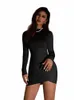 2023 Herfst Sexy Ruches Onregelmatige Lg Mouw Dr Vrouwen Coltrui Hoge Taille Slim Fit Dres E2c3 #